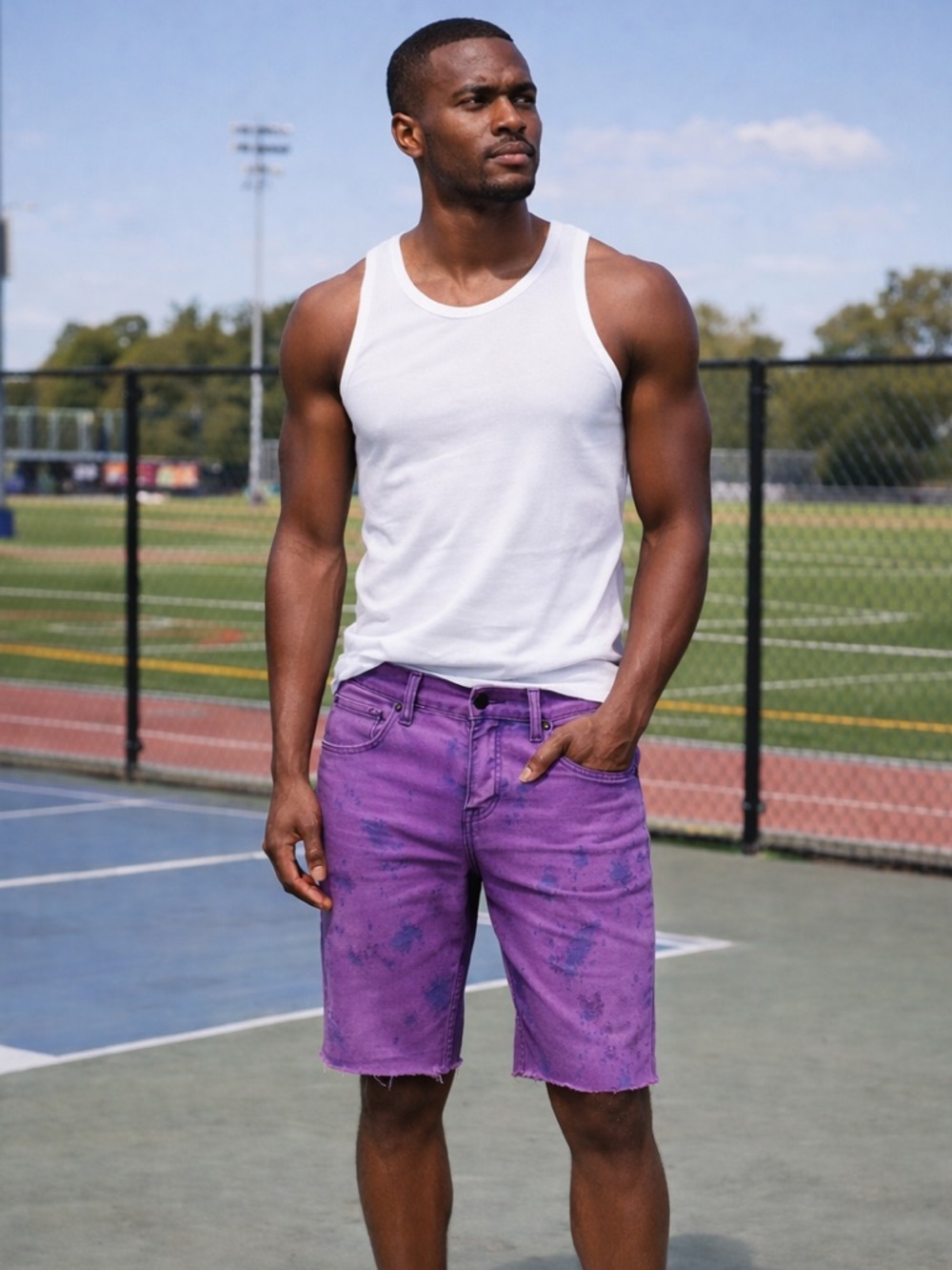 New Hudson Men’s Kirk Cut-Off Denim Shorts – Deep Purple – Size 36 | Retail $195